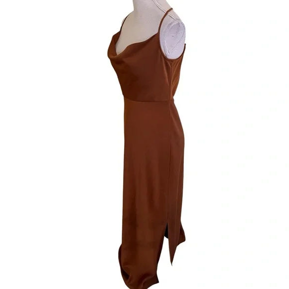 Anthropologie Sachin & Babi Copper Satin Charmeuse "Cali" Cowl Neck Slip Dress - Picture 8 of 13